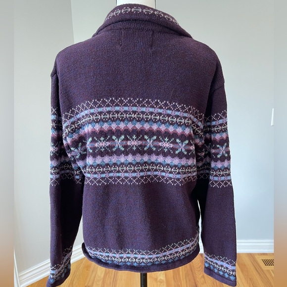 Tiara size large zip front cardigan plum fair isle layer career work fall winter - Picture 3 of 16